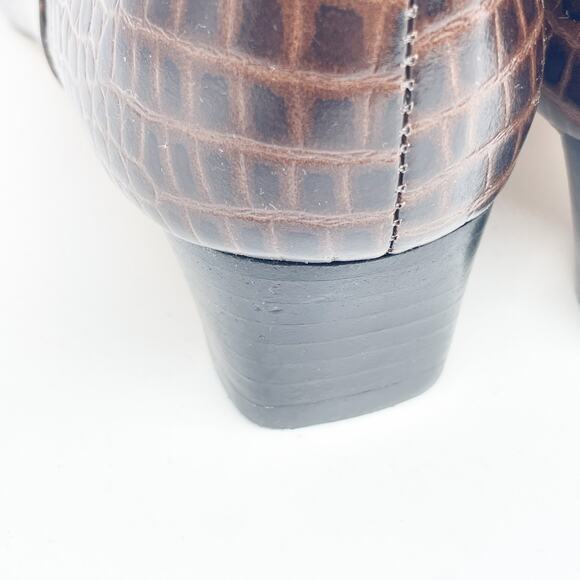 Frances Valentine Mackie Knee High Boot Brown Croc Embossed Leather Size 8.5 B - Picture 12 of 14